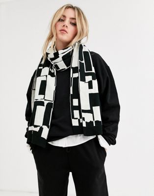 фото Черно-белый длинный шарф с принтом asos design-мульти