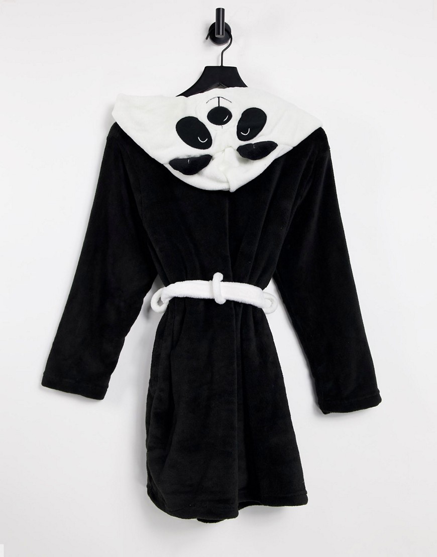 фото Черно-белый флисовый халат с дизайном в виде панды brave soul-черный цвет