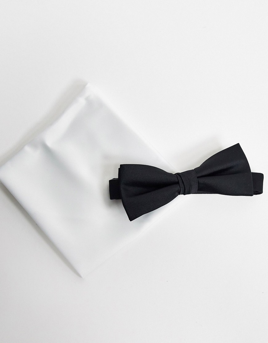 фото Черно-белый комплект из галстука-бабочки и платка паше selected homme-черный