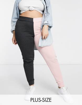 Брюки и леггинсы  Asos Черно-розовые джоггеры в стиле колор-блок Yours-Розовый цвет