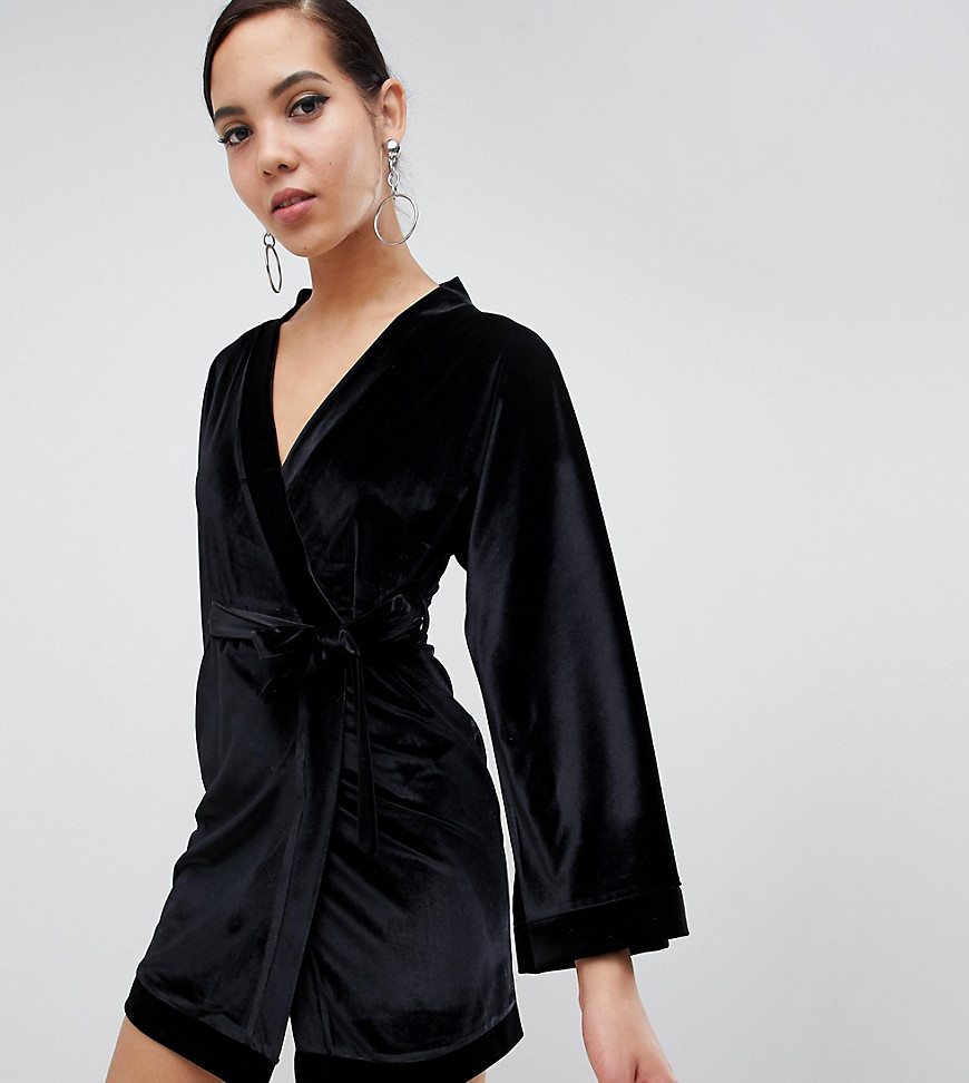 фото Черное бархатное платье мини с широкими рукавами missguided tall-черный