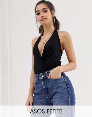 фото Черное боди-халтер asos design petite-черный asos petite