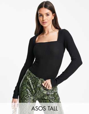  Черное боди из жатого материала с квадратным вырезом ASOS DESIGN Tall-Черный