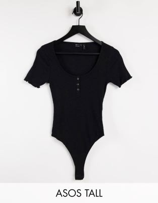  Черное боди на кнопках спереди с короткими рукавами ASOS DESIGN Tall-Черный цвет