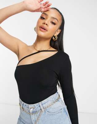 фото Черное боди на одно плечо с бретелькой asos design-черный цвет