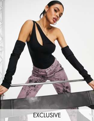   Asos Черное боди на одно плечо с декоративным вырезом ASYOU-Черный цвет