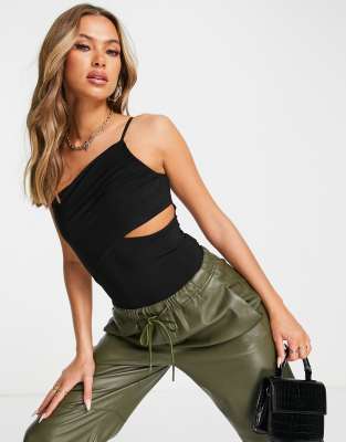 Вечерние топы  Asos Черное боди на одно плечо с декоративным вырезом Trendyol-Черный