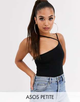 фото Черное боди с асимметричной бретелью asos design petite-черный asos petite