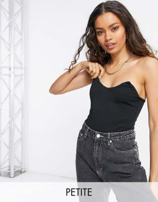 фото Черное боди с корсетной вставкой missguided petite-черный