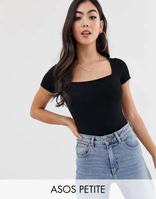 фото Черное боди с квадратным вырезом asos design petite-черный asos petite