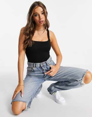   Asos Черное боди с квадратным вырезом из органического хлопка Miss Selfridge-Черный цвет