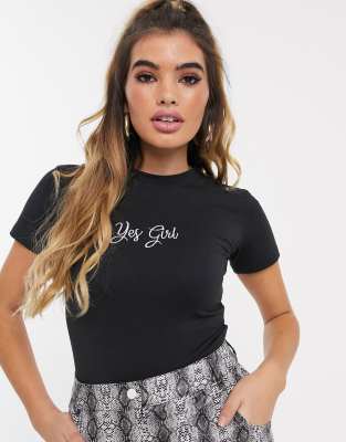 фото Черное боди с надписью \"yes girl\" missguided-белый