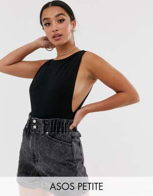 фото Черное боди с заниженными проймами asos design petite-черный asos petite