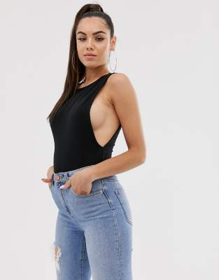 фото Черное боди с заниженными проймами asos design-черный