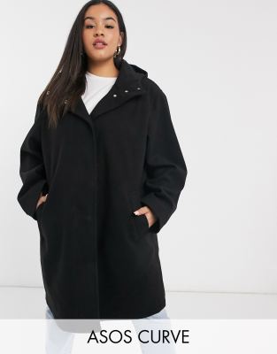 фото Черное фактурное пальто с капюшоном asos design curve-черный asos curve