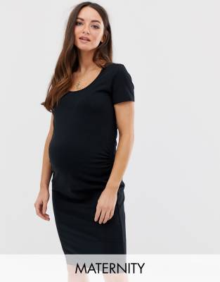 фото Черное хлопковое платье мини из органического хлопка mamalicious maternity-черный mama.licious