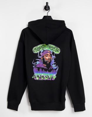 фото Черное худи в стиле oversized с надписью "keep ya head up" tupac-черный merch cmt ltd