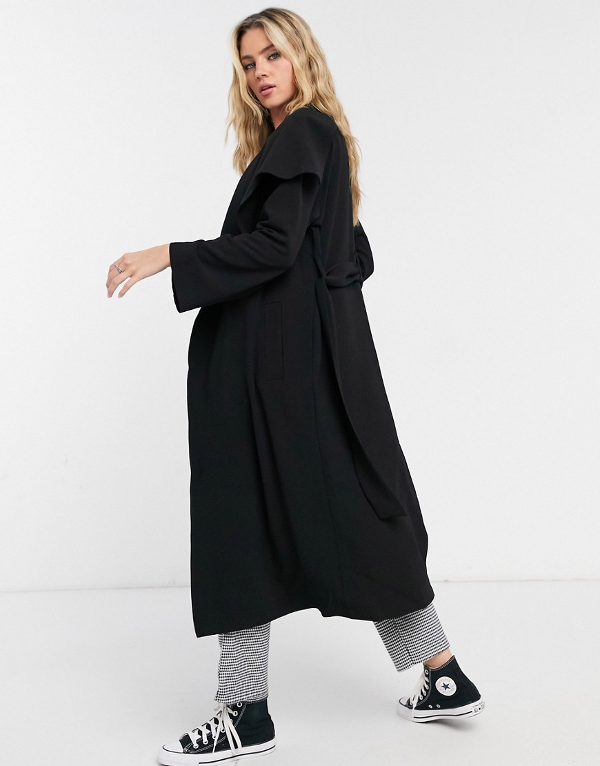 фото Черное легкое пальто с каскадной драпировкой asos design-черный цвет