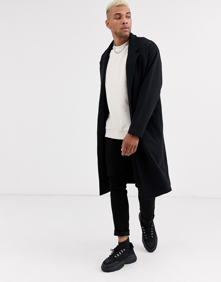фото Черное легкое трикотажное oversize-пальто asos design-черный