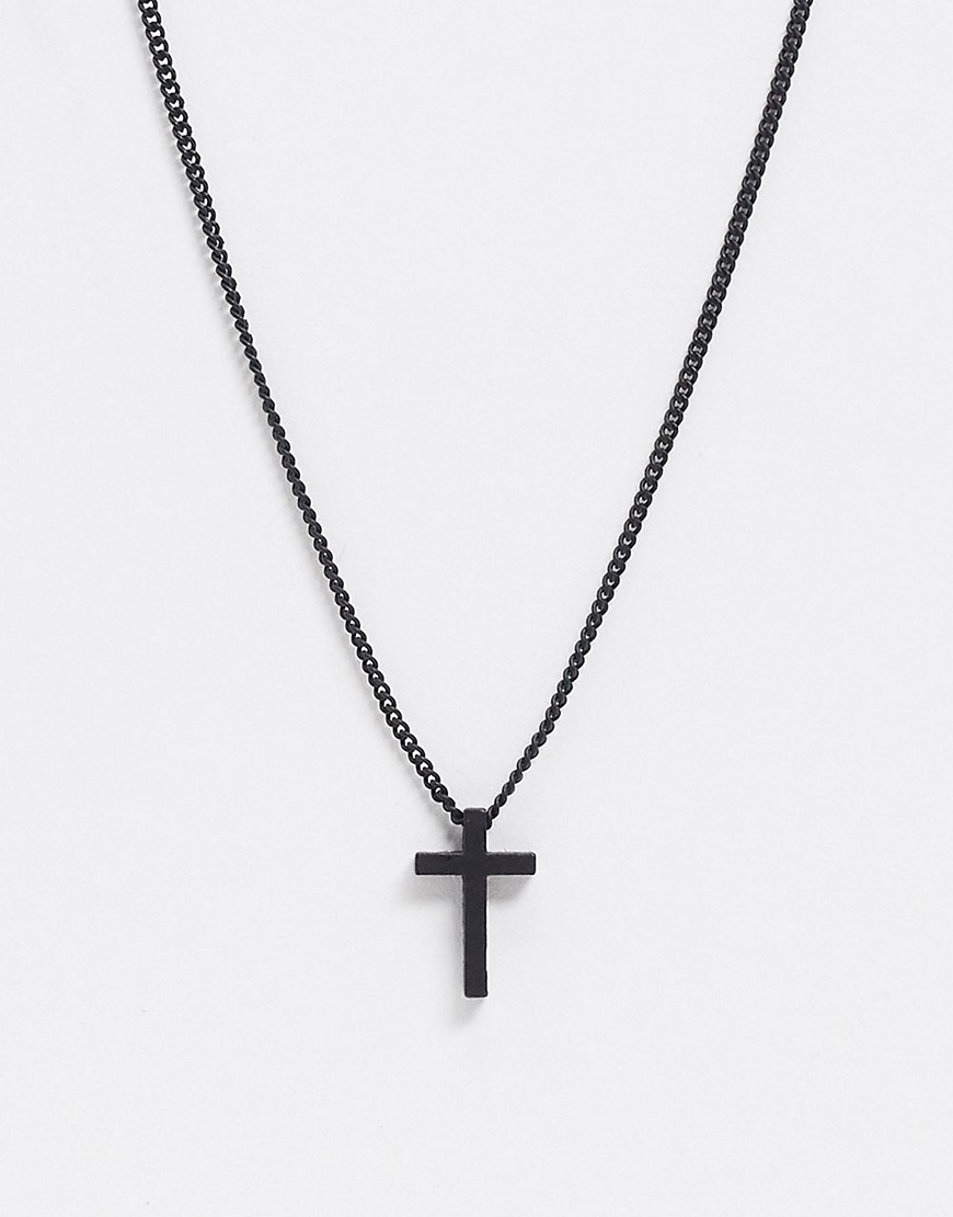 фото Черное матовое ожерелье-подвеска с крестом asos design-черный