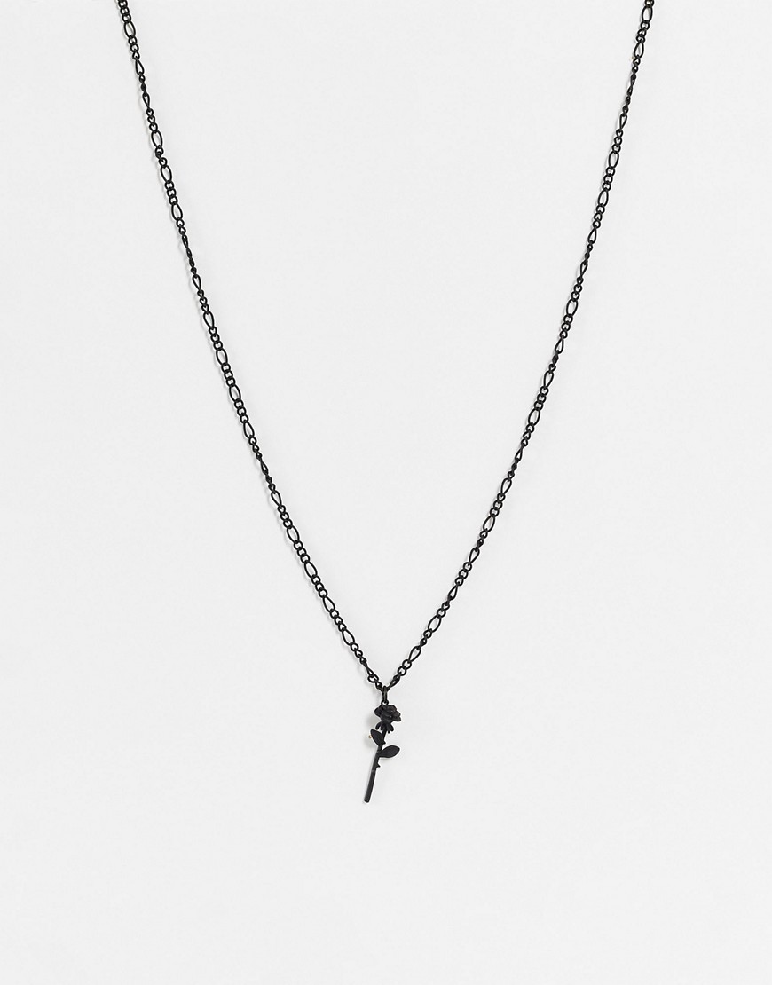 Черное матовое ожерелье-цепочка плетения «фигаро» с подвеской-розой ASOS DESIGN-Черный цвет