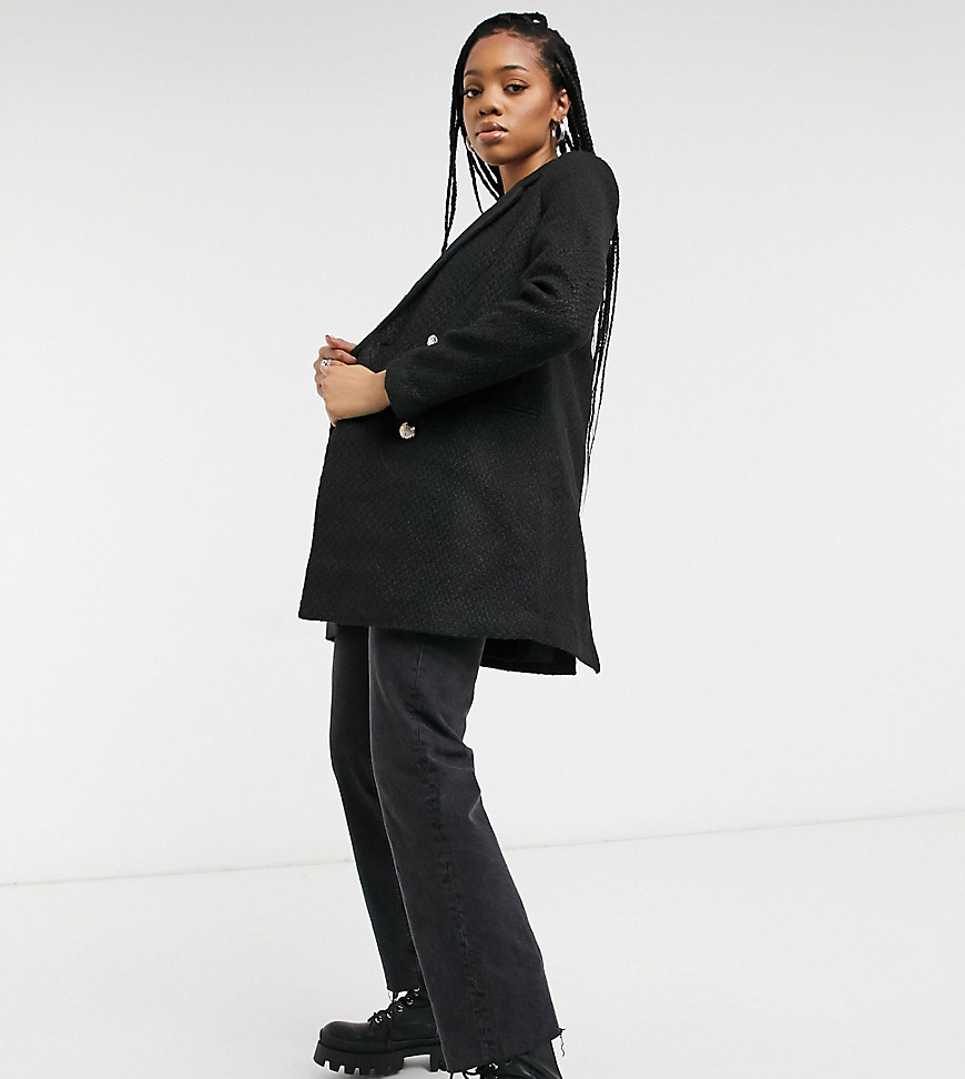 фото Черное мягкое фактурное пальто-блейзер в стиле oversize new look tall-черный