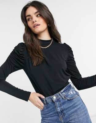   Asos Черное облегающее боди с рюшами на плечах Vero Moda-Черный цвет
