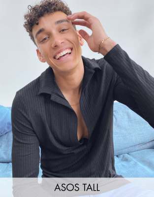 Черное обтягивающее поло с длинными рукавами ASOS DESIGN Tall-Черный