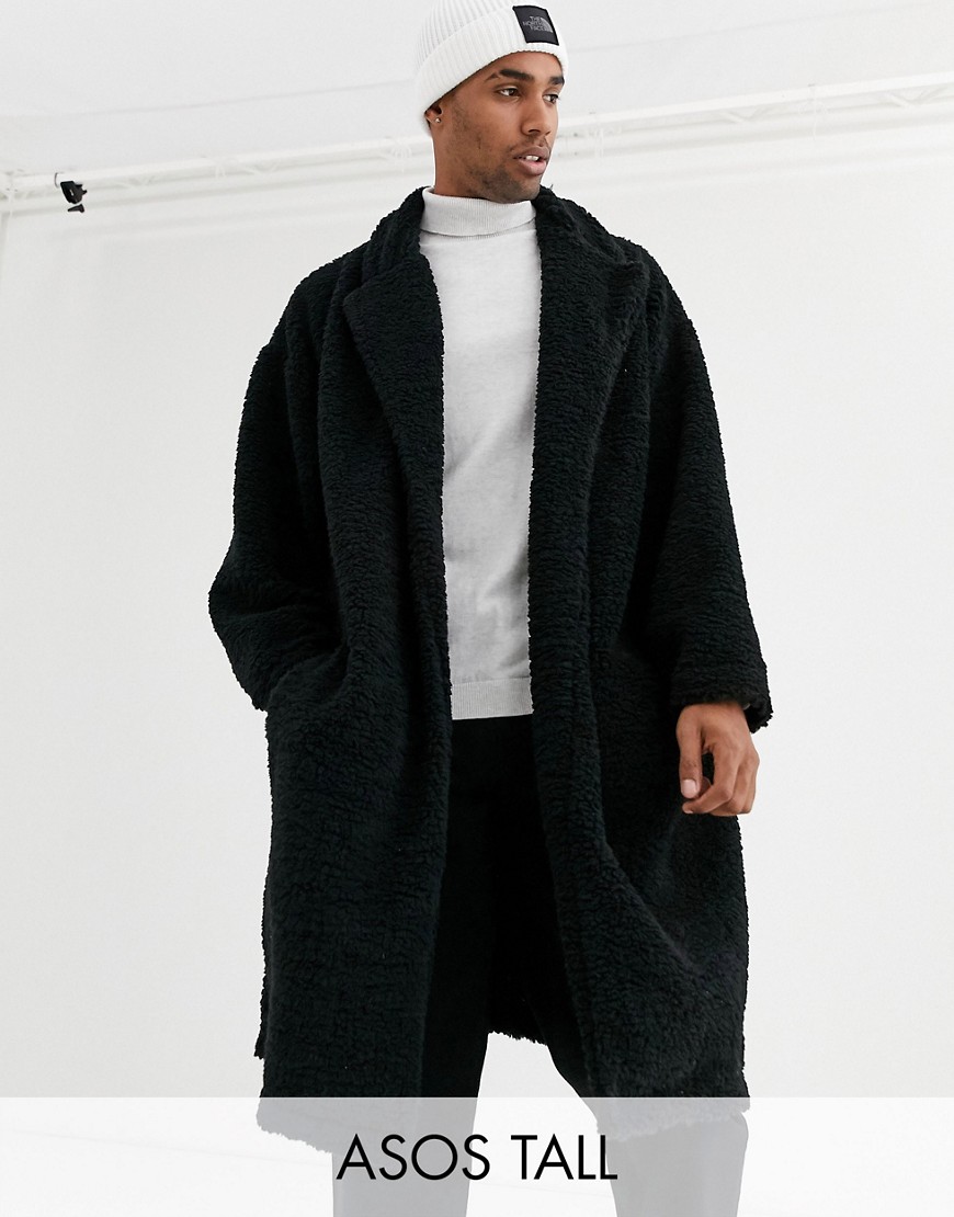 фото Черное плюшевое oversized-пальто asos design tall-черный