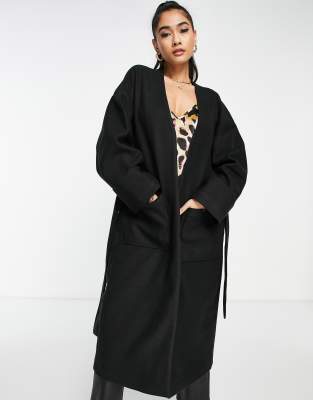 фото Черное oversized-пальто в стиле минимализма с карманами pretty lavish-черный