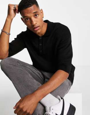  Черное oversized-поло в стиле регби Topman-Черный цвет