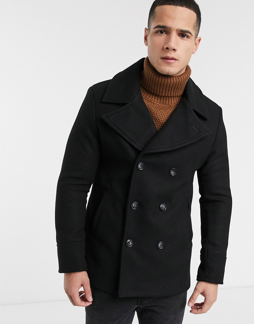 фото Черное пальто-бушлат из ткани под шерсть burton menswear-черный