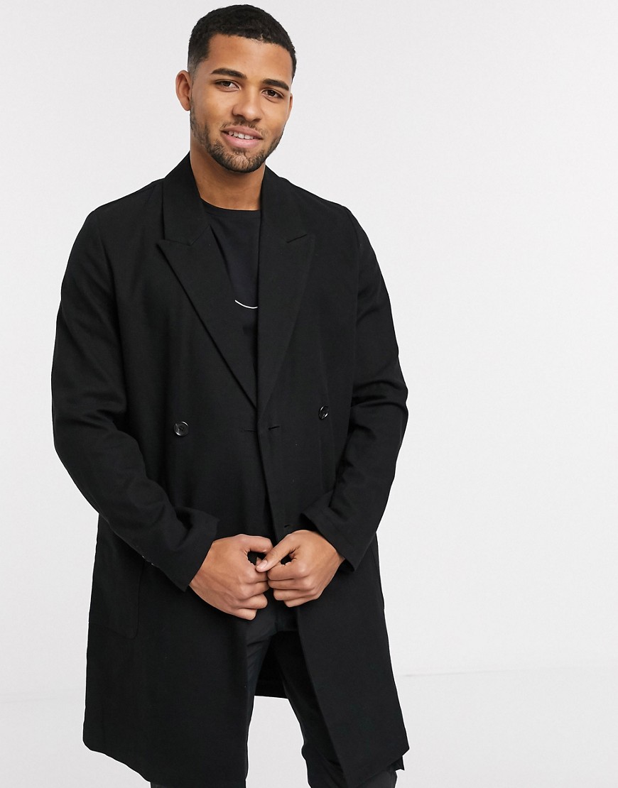 фото Черное пальто из смеси хлопка и льна asos design-черный