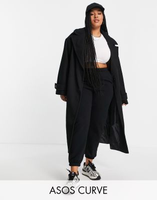 фото Черное пальто макси в стиле oversized из саржи asos design curve-черный цвет asos curve