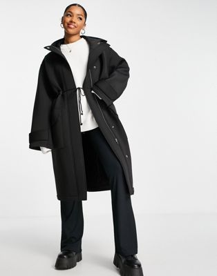 фото Черное пальто-парка в стиле oversized asos design-черный цвет