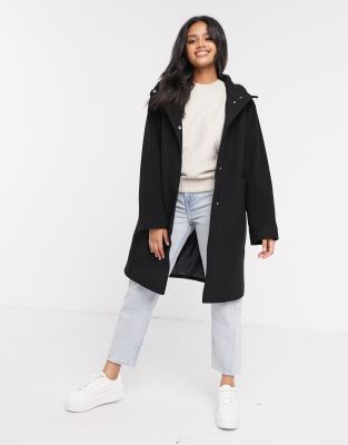 фото Черное пальто с капюшоном asos design-черный