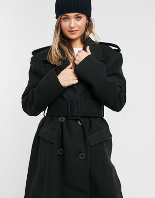фото Черное пальто с поясом asos design luxe-черный цвет