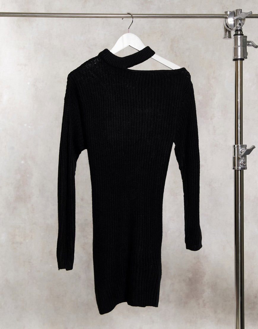 фото Черное платье-джемпер с вырезом на одном плече ax paris-черный