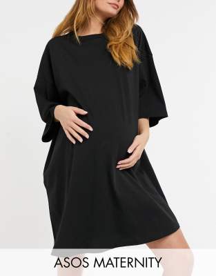 фото Черное платье-футболка в стиле oversized asos design maternity-черный цвет asos maternity