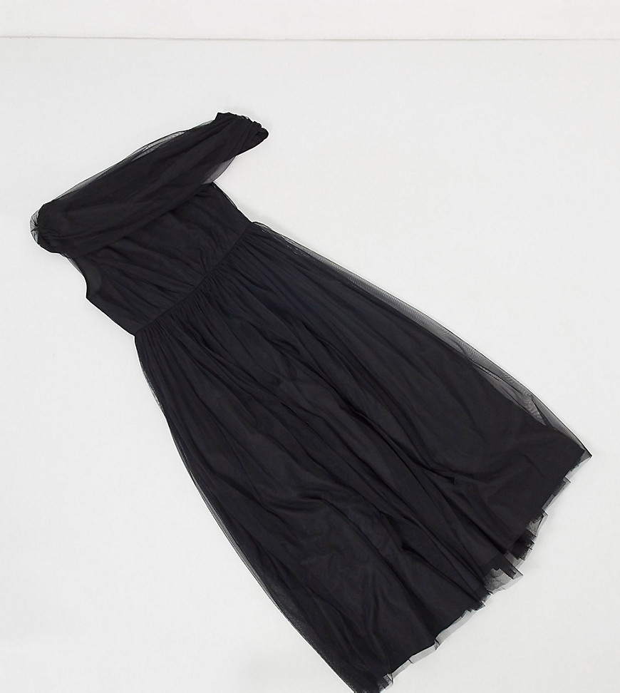 Черное платье из тюля с драпировкой на плечах ASOS DESIGN Curve-Черный