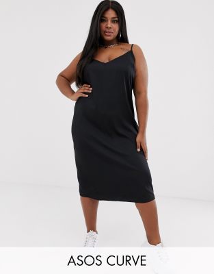 фото Черное платье-комбинация миди asos design curve-черный asos curve