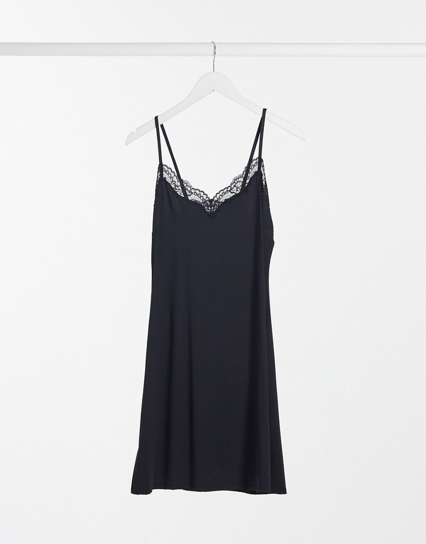 фото Черное платье-комбинация с кружевом lindex-черный