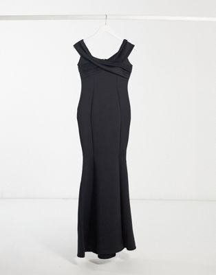 фото Черное платье макси с открытыми плечами lipsy-черный