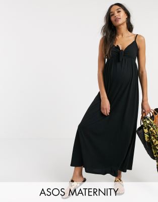 фото Черный сарафан макси на бретельках с завязкой asos design maternity asos maternity