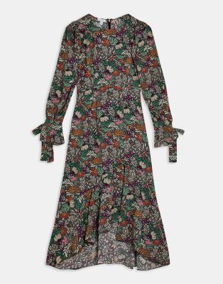 Платья ASOS Черное платье макси с длинными рукавами и цветочным принтом Topshop-Многоцветный