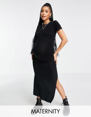 фото Черное платье макси с короткими рукавами missguided maternity-черный цвет