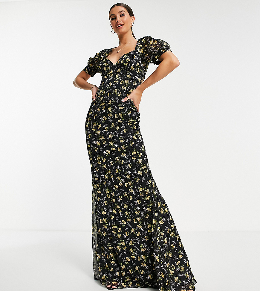 Черное платье макси с кроем по косой и мелким цветочным принтом ASOS DESIGN Tall-Разноцветный Asos Tall 109335550