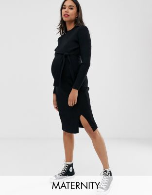 фото Черное платье макси с поясом new look maternity-черный