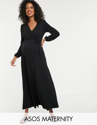 Черное платье макси с запахом и объемными плечами ASOS DESIGN Maternity-Черный