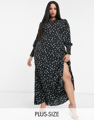 фото Черное платье макси в горошек с широкими манжетами vero moda curve-мульти